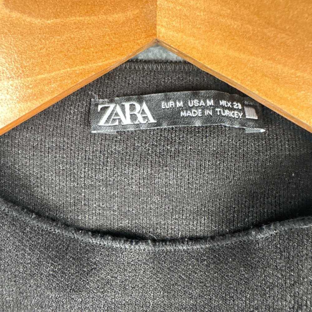 Zara Dress Womens Medium Bodycon Black Mock Neck Cap Sleeve Knit Stretch - Picture 3 of 7